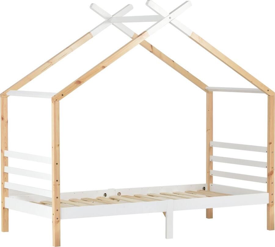 Merax Huisbed voor Kinderen – 90 x 200 cm – Creatief en Ruimtebesparend Design in Natuurlijk Hout
