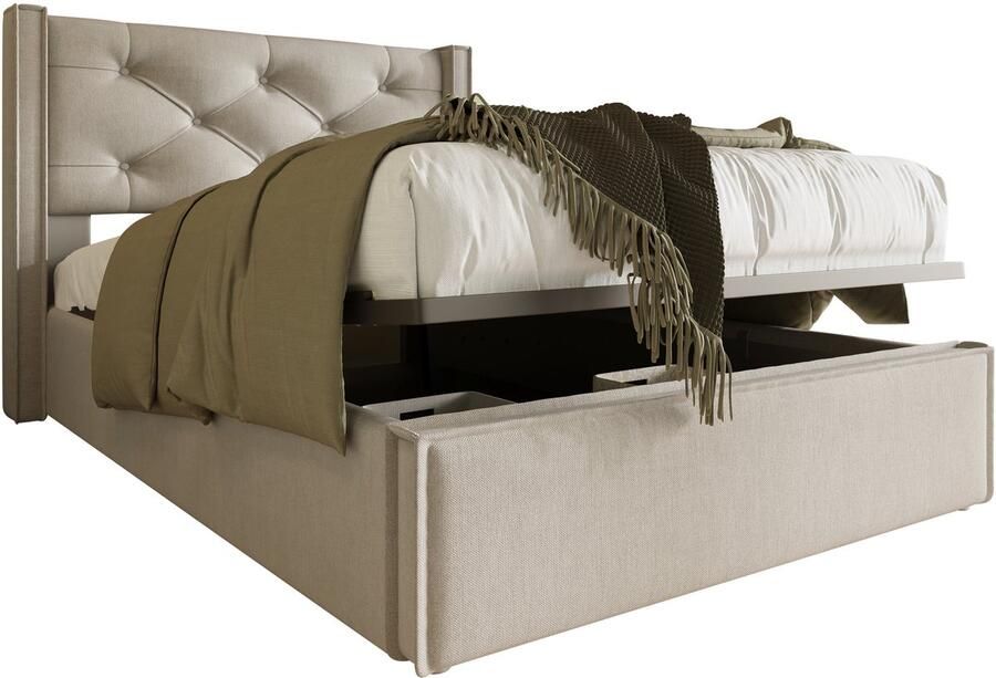 Merax Hydraulisch Gestoffeerd Bed 90x200 cm Bed met Lattenbodem en Opbergruimte Lichtgrijs Bedframe voor Tienerkamer of Logeerkamer