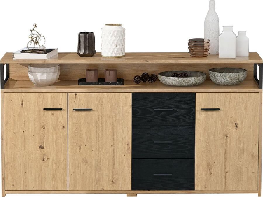 Merax Industrieel Sideboard met Drie Deuren en Drie Lades – Opbergkast Buffetkast of Dressoir voor Woonkamer Keuken en Slaapkamer – 150x35x75 9 cm