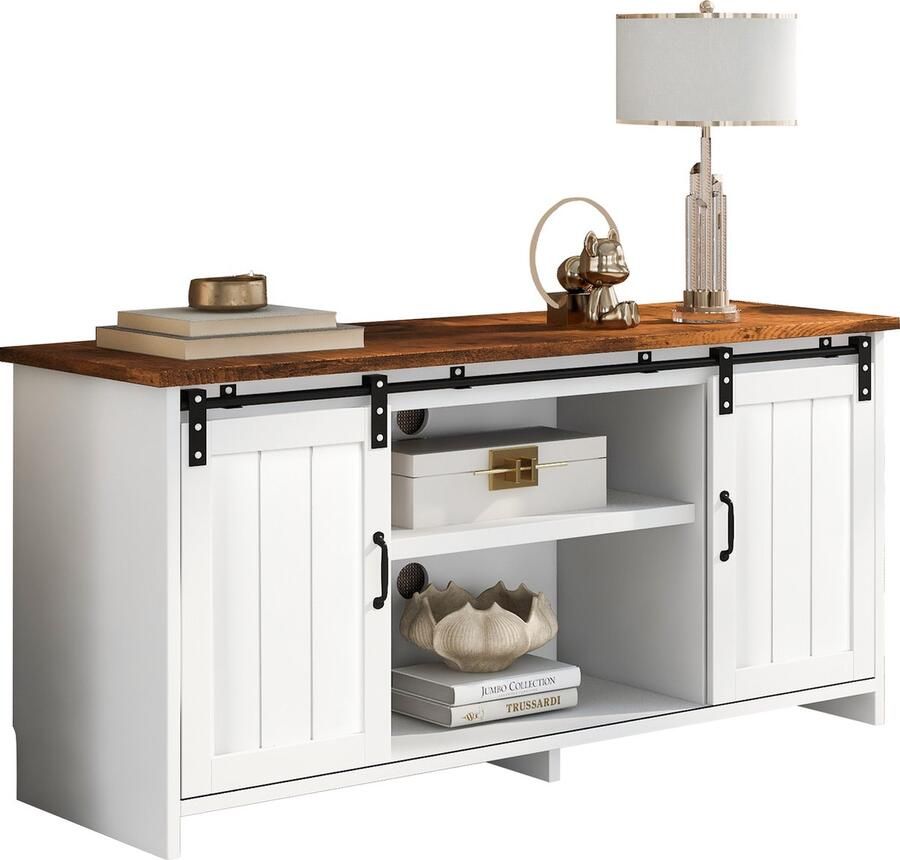 Merax Industrieel TV-Meubel Sideboard Buffetkast met 2 Schuifdeuren en Verstelbare Planken – Vintage Bruin voor Woonkamer Eetkamer Hal en Keuken