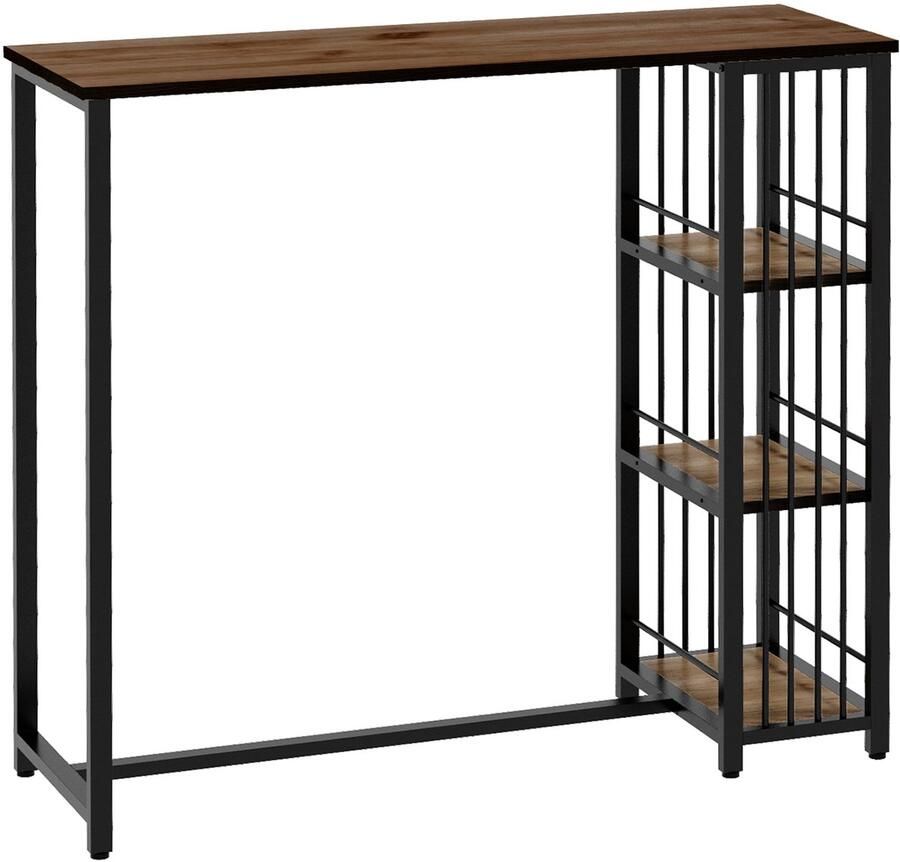 Merax Industriële Bartafel – 120x40x105 cm – Bruin Houtlook met Zwart Stalen Frame – 3 Opbergplanken