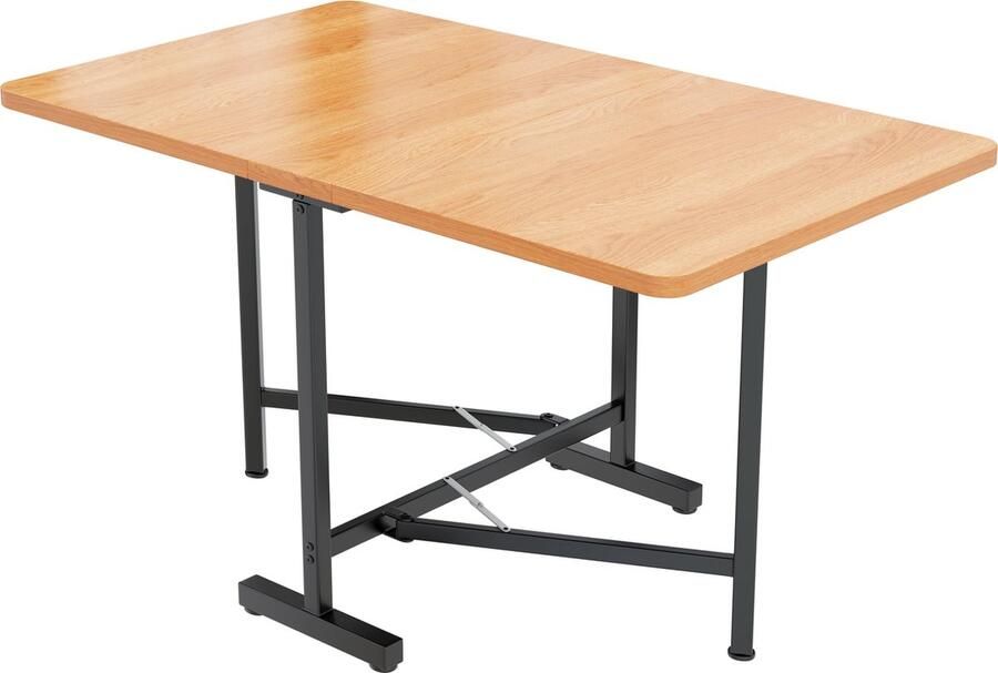 Merax Inklapbare Eettafel 120x80 cm – Uitklapbare Tafel in Houtkleur Bruin met Zwart – Minimalistisch Design – MDF Tafelblad met Houtstructuur – Ruimtebesparend – 60 kg Draagkracht