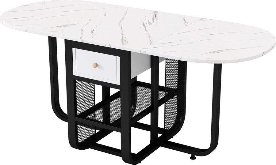 Merax Inklapbare Eettafel – Wit met Zwart – Uitklapbare Tafel met Lade – Multifunctionele Ruimtebesparende Keukentafel voor 4 tot 7 Personen – 92 5x81 cm