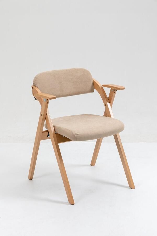 Merax Inklapbare Stoelen met Armleuning Set van 2 Houten Opvouwbare Eetkamerstoelen met Gestoffeerde Zitting Stapelbaar Compact en Comfortabel Khaki