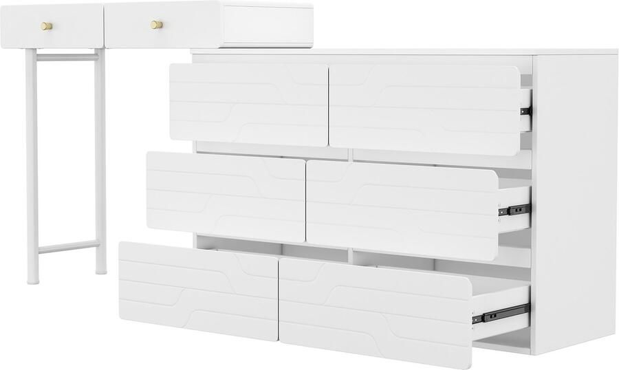 Merax Kaptafel zonder stoel en spiegel inclusief uittrekbaar dressoir praktische opbergkast 180x40x85cm ladekast wit