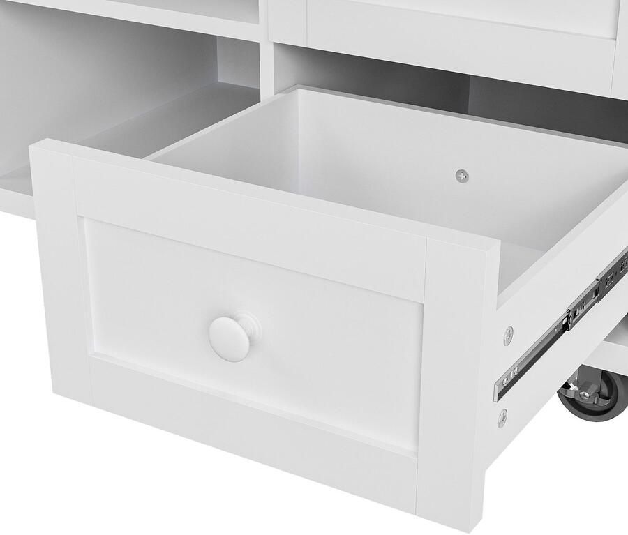 Merax Speisewagen (134 x 46 x 92 cm) moderner und einfacher weißer Speisewagen kombiniertes Schubladen-Aufbewahrungsschrank-Design mobiles und festes Dual-Use-Design geeignet für Privat- und Gewerbeküch - Foto 2