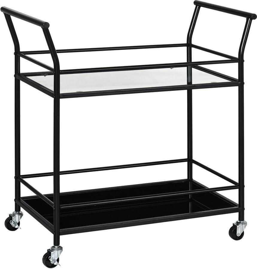 Merax Keukenwagen Met Glazen Legplanken – Serveerwagen Op Wielen – Zwart Met Metaal En Gehard Glas – 75x40x80 cm – Beistellwagen Voor Keuken En Eetkamer