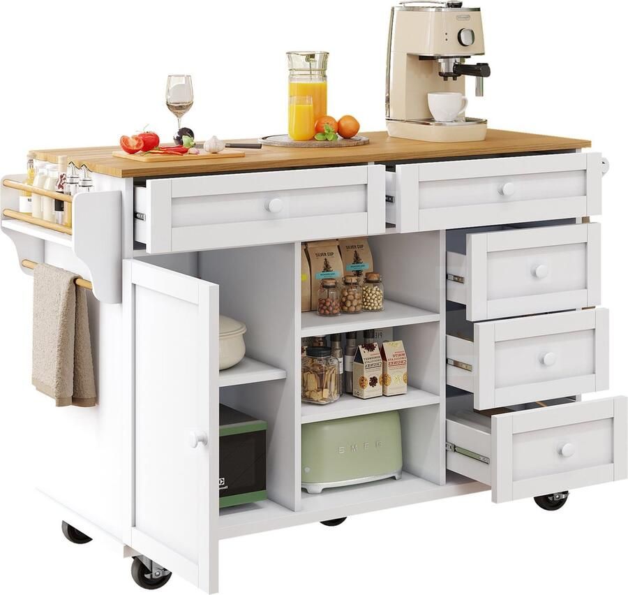 Merax Speisewagen (134 x 46 x 92 cm) moderner und einfacher weißer Speisewagen kombiniertes Schubladen-Aufbewahrungsschrank-Design mobiles und festes Dual-Use-Design geeignet für Privat- und Gewerbeküch