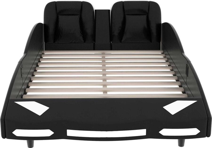 Merax Kinderbed 140x200cm Autobed Zwart PU-Leder Met Lattenbodem Auto Model