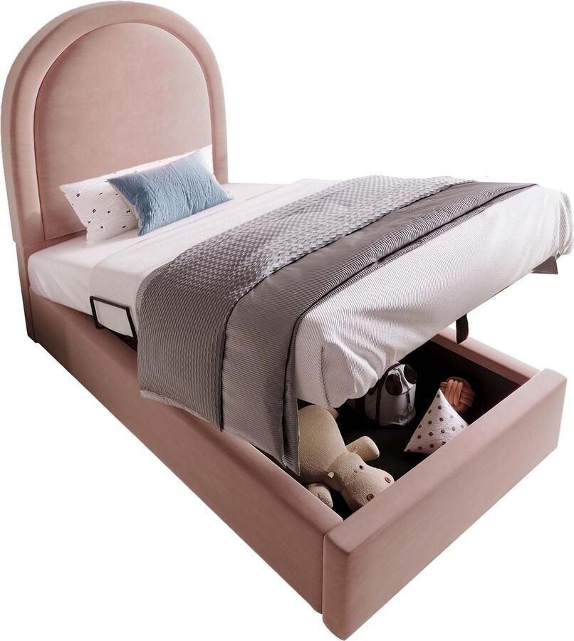 Merax Polsterbett Kinderbett Einzelbett mit kosmischem Muster 90 x 190 cm Rosa Samt für Jungen & Mädchen (Ohne Matratze)