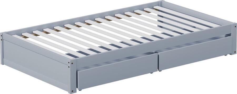 Merax Kinderbed 90x200 cm Massief Hout met 2 Lades en Lattenbodem Modern Eenpersoonsbed met Opbergruimte Grijs - Foto 2