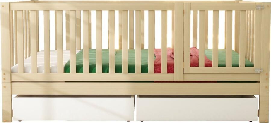 Merax Kinderbed 90x200 cm met Volledige Omheining Eenpersoonsbed met Multifunctionele Bedombouw Bruin - Foto 2