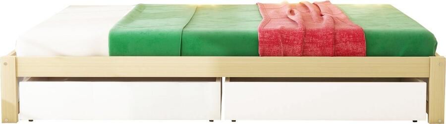 Merax Kinderbed Massief Hout 90x200 met 2 Schuifladen en Lattenbodem Modern Houten Eenpersoonsbed met Opbergruimte