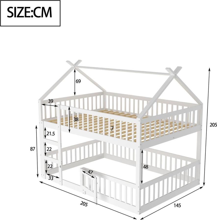 Merax Kinderbed stapelbed 140x200 cm hoogslaper met trap loft design massief hout wit zonder matras