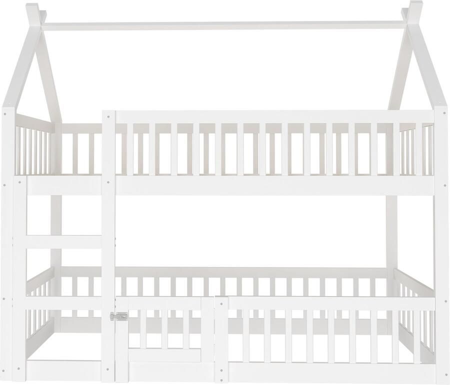 Merax Kinderbed stapelbed 90x200 cm hoogslaper met trap loft design massief hout wit zonder matras