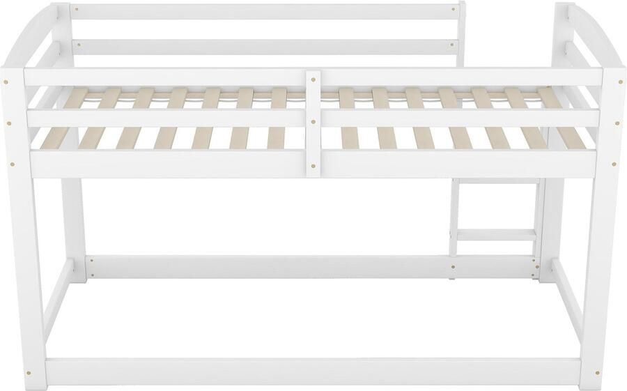 Merax Kinderbed Stapelbed Stevig Houten Frame van Massief Grenen Wit 90x200cm Laag Profiel voor Veilige Slaapervaring Inclusief Lattenbodem - Foto 2