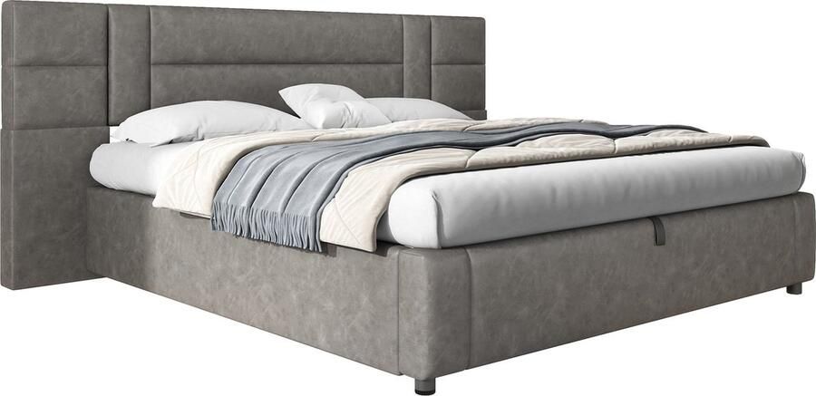 Merax Kingsize Tweepersoonsbed 180x200 cm met Hydraulische Opbergruimte Kunstleer Gestoffeerd Bedframe met LED-Verlichting Grijs