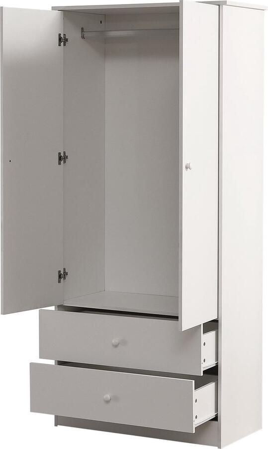 Merax Kleiderschrank mit Stange 2-türiger Kleiderschrank 2 Schubladen Schlafzimmer Wohnzimmer Flurgarderobe Spanplatte Weiß - Foto 2