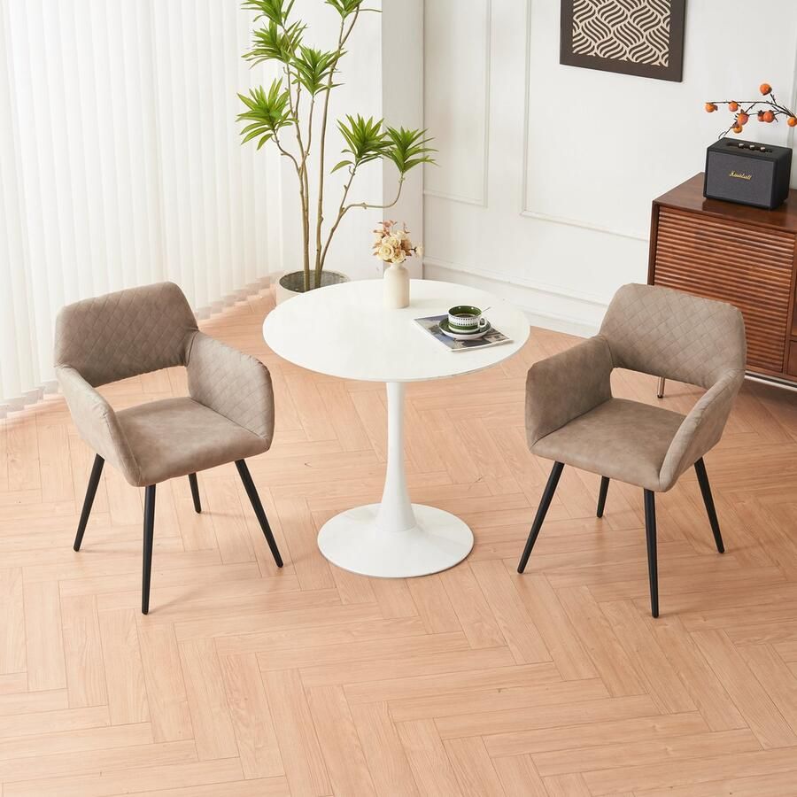 Merax Kunstleder Gestoffeerde Eetkamerstoelen Set van 2 Klassieke Stoelen van Kunstleer met Metalen Poten Khaki met Zwart