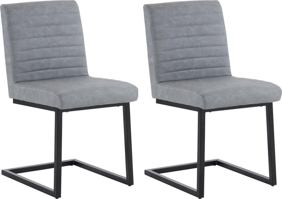 Merax Kunstleer Eetkamerstoelen Gestoffeerde Eetkamerstoel Set van 2 Moderne Stoelen Lichtgrijs met Zwart