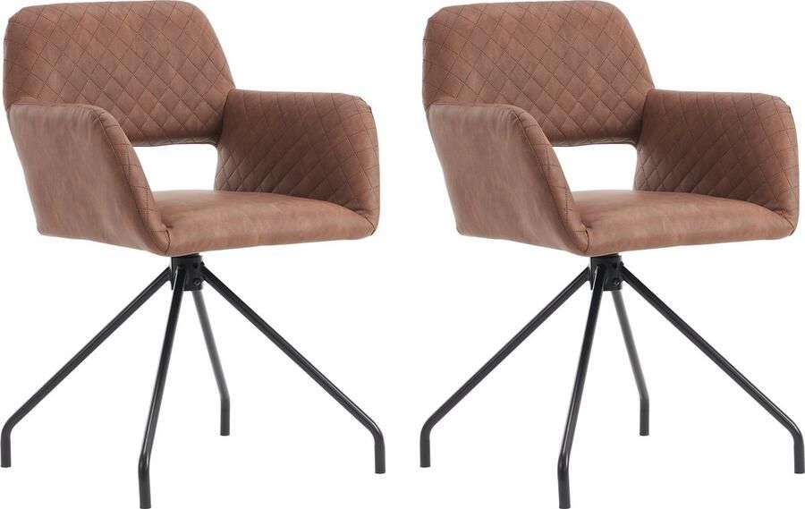 Merax Kunstleer Gestoffeerde Eetkamerstoelen Set van 2 Kunstleder Stoelen met Metalen Poten Bruin met Zwart