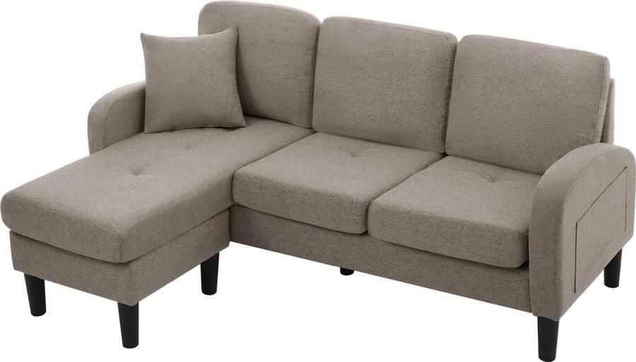 Merax L-vormige 3-Zits Hoekbank Modulaire Chaise Longue Bankstel met Ademend Stof Antiek Donkergrijs