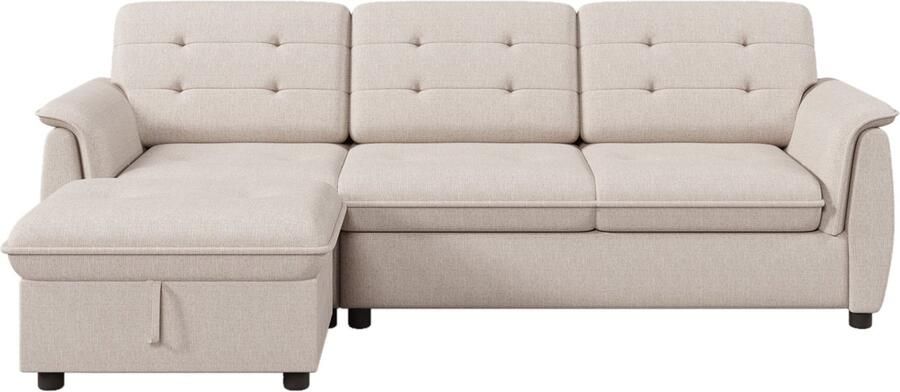 Merax L-vormige Hoekbank met Opbergruimte 3-Zits Bank in Elegant Design Beige