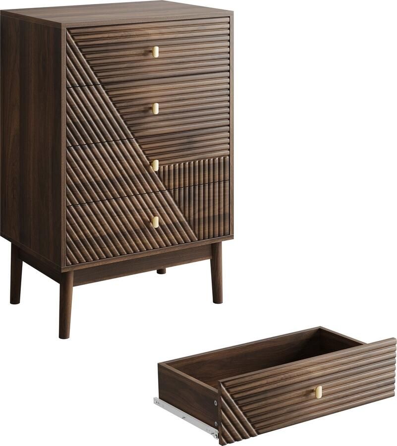 Merax Ladekast 60x40x90cm met 4 Lades Moderne Opbergkast Walnoot Bruin