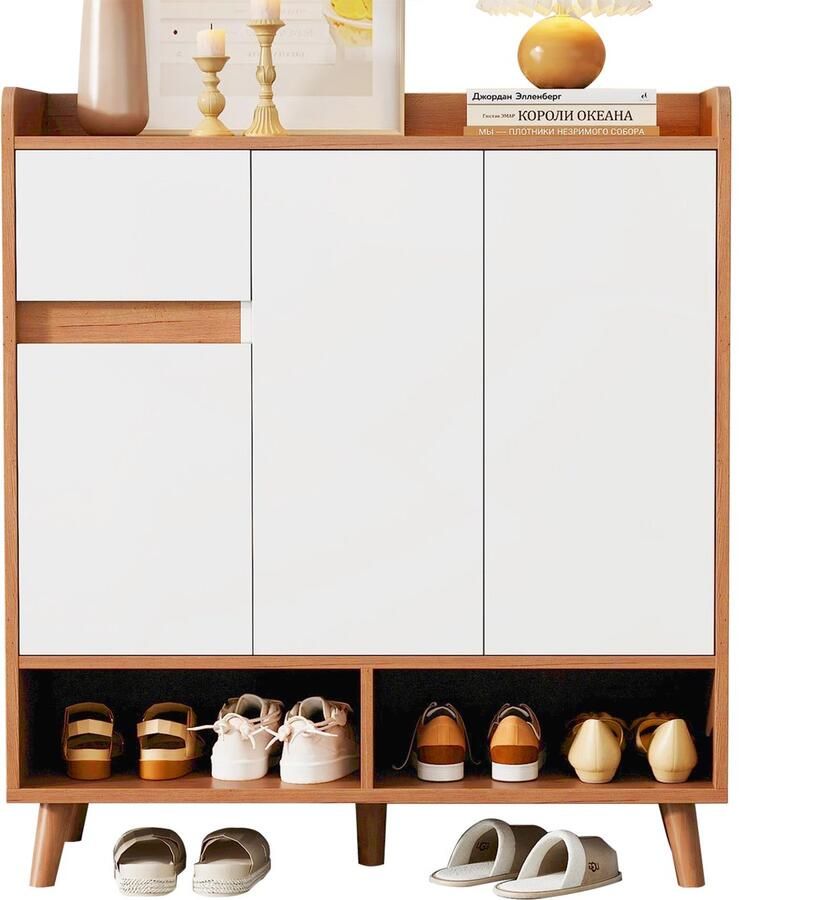 Merax Ladekast dressoir schoenenkast met verstelbare planken minimalistische opberger voor thuis met massief houten poten 90x35x99 cm