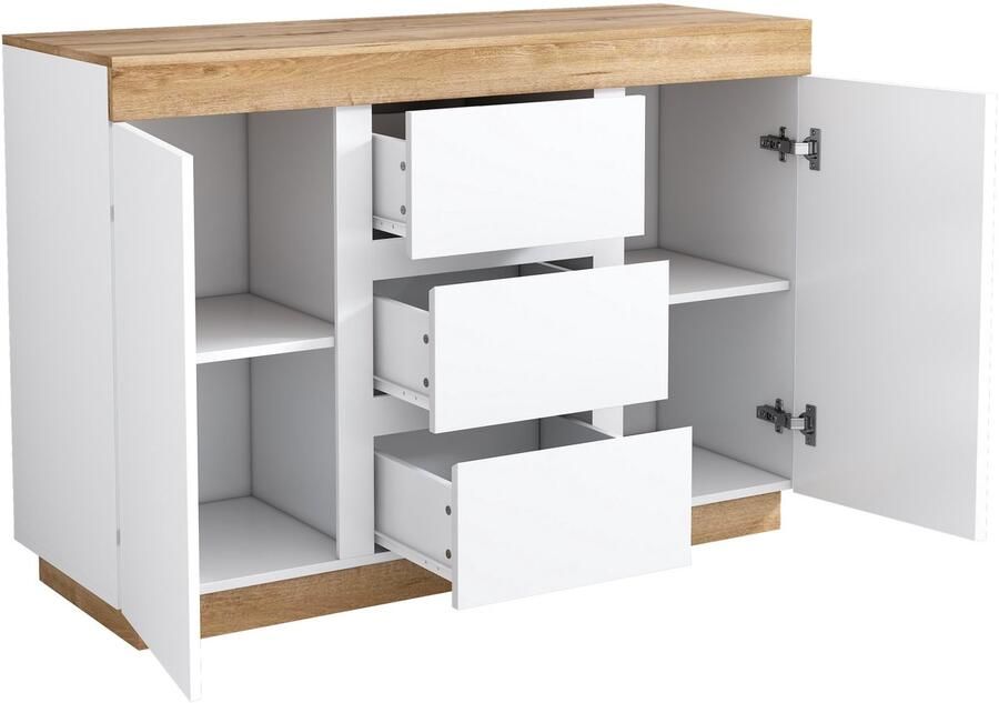 Merax Ladekast met 3 Lades en 2 Deuren – Opbergkast – Houtlook Wit Eiken – Ruime Opbergruimte – Voor Slaapkamer en Woonkamer