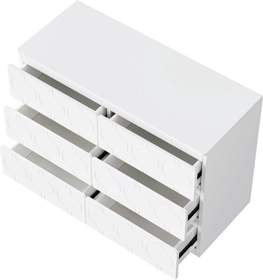 Merax Kommode mit 6 Schubladen Flurschrank für Wohnzimmer Bad und Schlafzimmer Wellenmuster lackiert stoßfestes Eckdesign 6 Fächer 110 B x 40 T x 72 H weiß - Foto 2