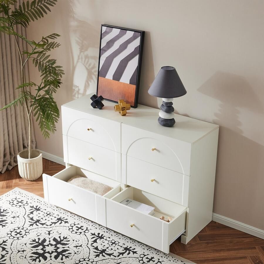 Merax Ladekast met 6 lades Witte deurladekast voor woon en slaapkamer 120 x 40 x 82 cm