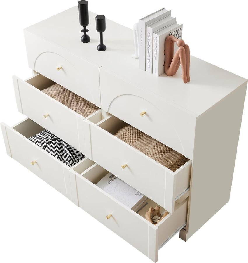 Merax Ladekast met 6 Lades – Witte Kast met Deuren en Lades voor Woonkamer en Slaapkamer – Afmetingen: H82 x B120 x D40 cm