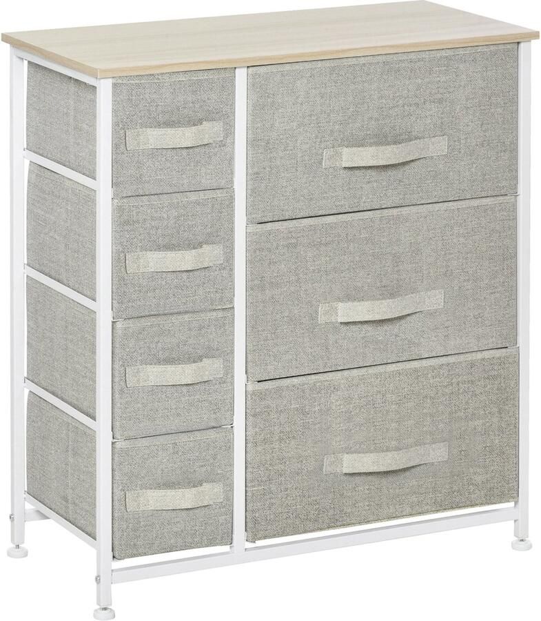 Merax Ladekast Met 7 Stoffen Lades In Lichtgrijs Met Metaalframe 63x30x71 cm Voor Slaapkamer Of Hal