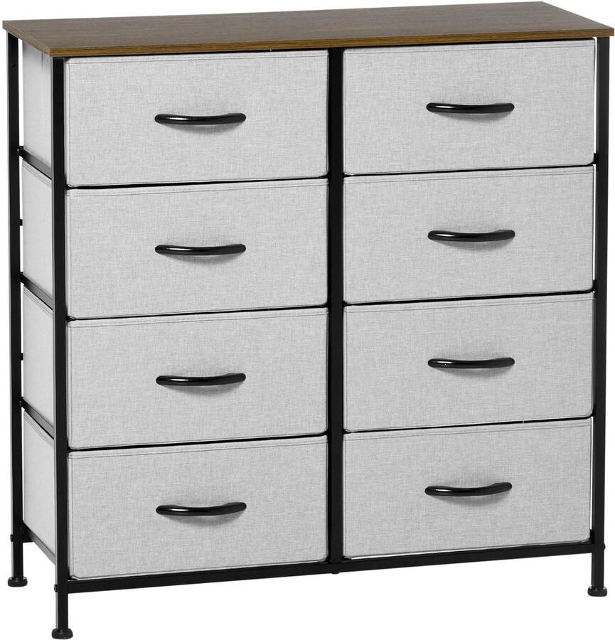 Merax Ladekast Met 8 Stoffen Lades In Grijs Met Metaalframe En Houten Bovenblad 80x30x81 cm Voor Slaapkamer Of Woonkamer