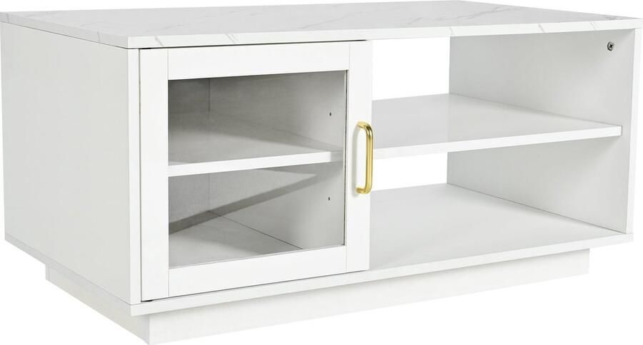 Merax LED Hoogglans Salontafel met Opbergruimte – Witte Middentafel met Afstandsbedienbare RGB LED-verlichting voor Woonkamer Moderne Tafel met Lade