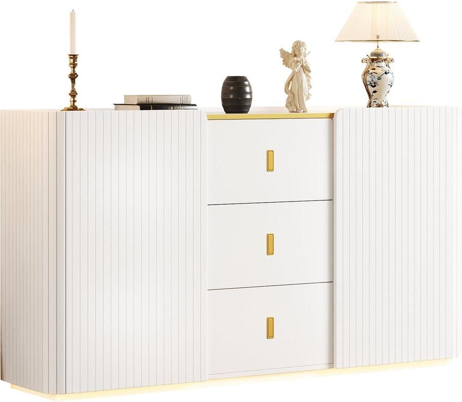 Merax LED Sideboard 150 cm Breed Multifunctionele Kast Commode Highboard 2 Deuren 3 Lades Buffetkast met RGB LED Verlichting