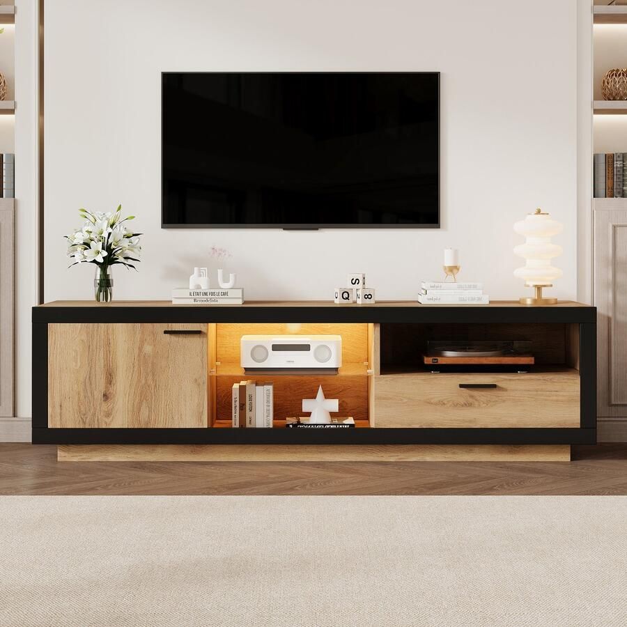 Merax LED Tv-meubel TV Ladekast Modern Low Panel TV Entertainment Center Tv-console met Opslag Game Media Kast