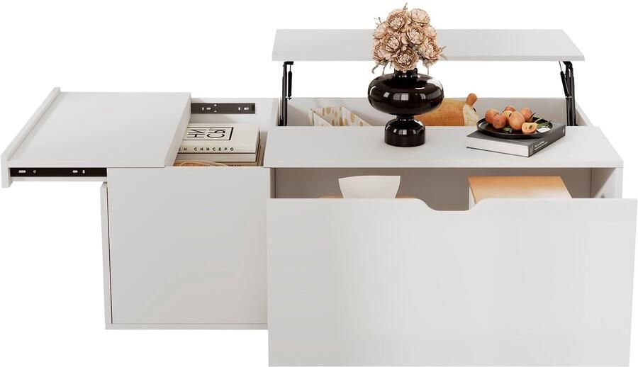 Merax Lift-Top Salontafel – Bijzettafel met Lade en Schuifdeur – Wit