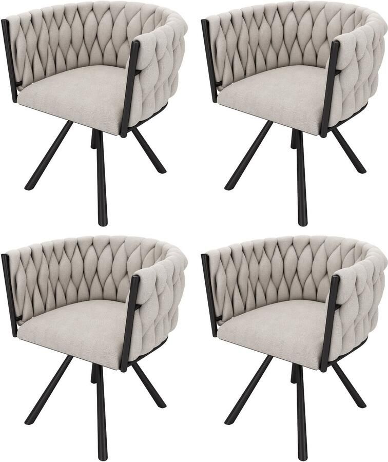 Merax Linnen eetkamerstoelen set van 4 eenpersoons luxe woonkamer slaapkamer draaistoel lounge draaistoel beige en zwart