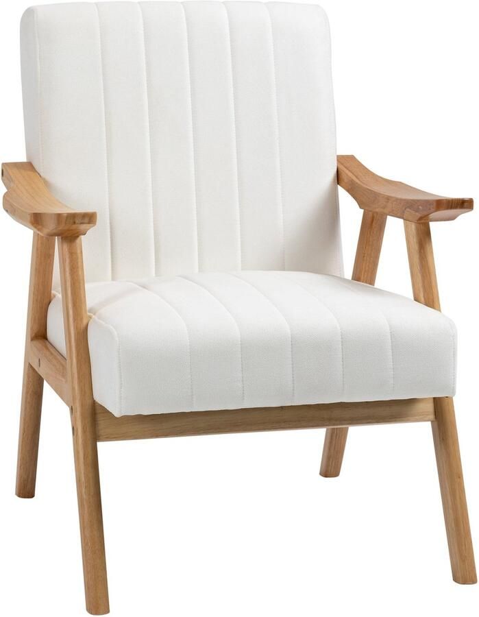 Merax Loungestoel in Fluwelen Look – Comfortabele Fauteuil met Armleuningen in Scandinavisch Design – Crèmekleurig – 68x74x82 cm