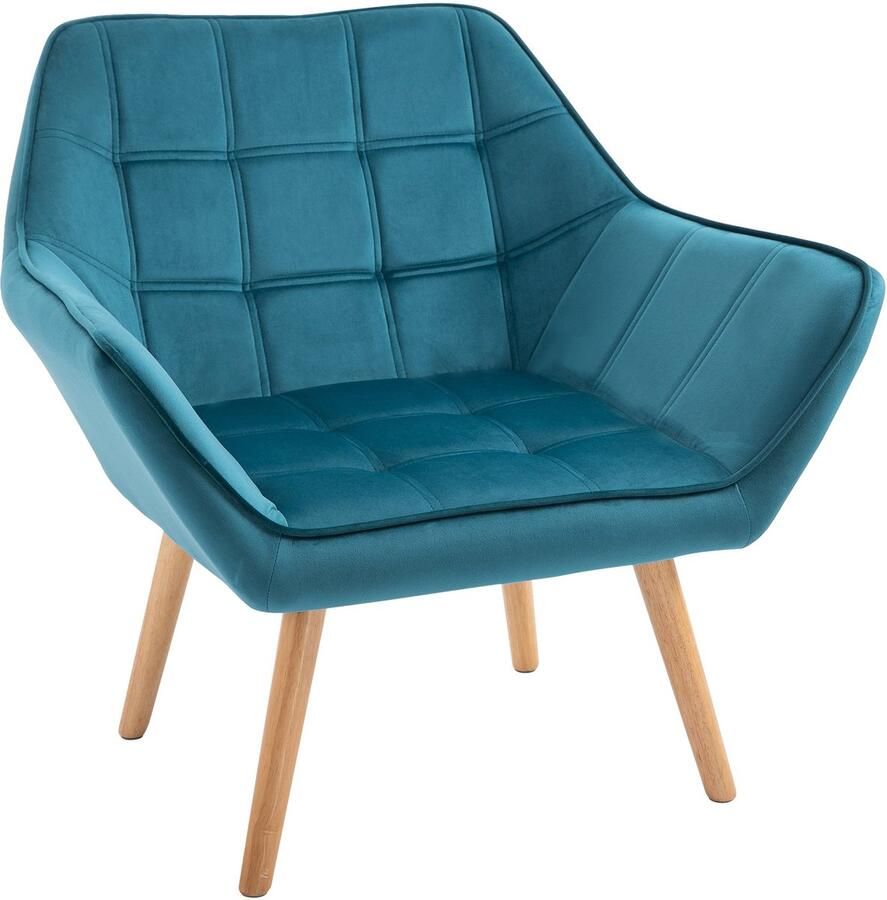 Merax Loungestoel Lichtblauw Fluweel – Scandinavische Fauteuil met Houten Poten – Compacte Relaxstoel voor Woonkamer of Leeshoek – 64 x 62 x 72 5 cm