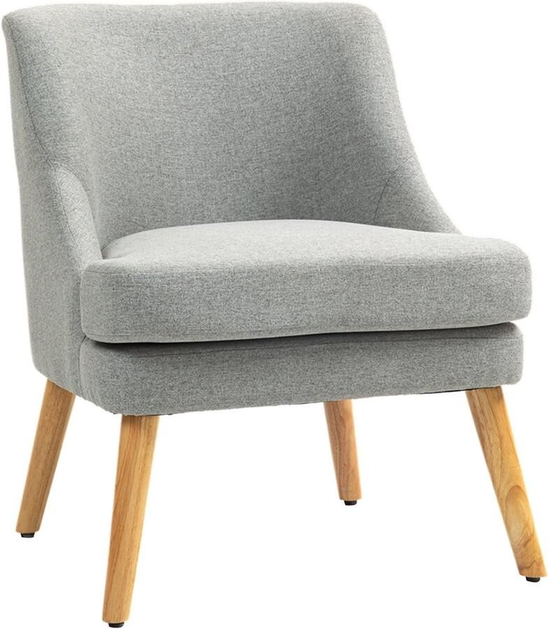 Merax Loungestoel Lichtgrijs – Scandinavische Fauteuil met Armleuningen en Houten Poten – Compacte Relaxstoel