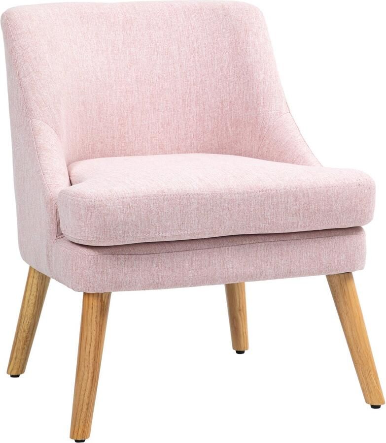 Merax loungestoel roze compacte fauteuil met armleuningen linnenlook stof houten poten comfortabele zit geschikt voor woonkamer slaapkamer of kantoor