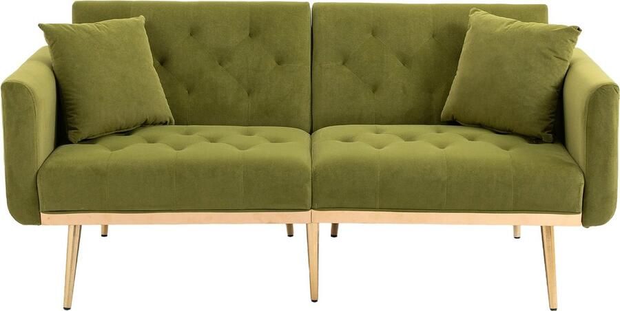 Merax Luxe 3-Zits Design Bankstel Velvet Gestoffeerd Bank Omvormbaar tot Slaapbank Olijfgroen