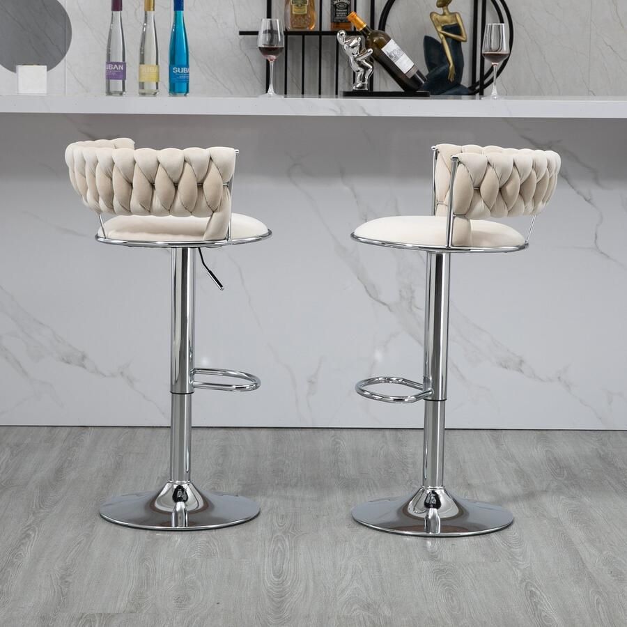 Merax Luxe Barkrukken Set van 2 Barkruk Barstoel met Voetensteun en Rugleuning Beige met splinter