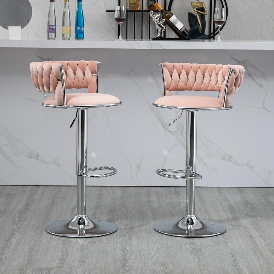 Merax Luxe Barkrukken Set van 2 Barkruk Barstoel met Voetensteun en Rugleuning Roze met splinter