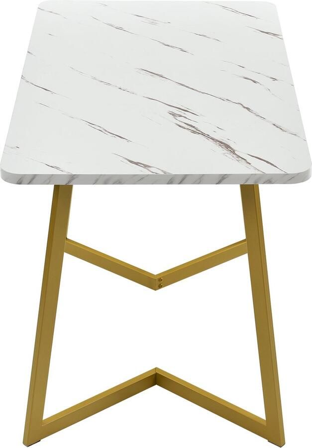 Merax Luxe Eetkamerset Moderne Eettafel 117x68 cm met 4 Eetkamerstoelen Moderne Marmerlook Eetgroep Wit met Goud en Grijs met Zwart - Foto 2