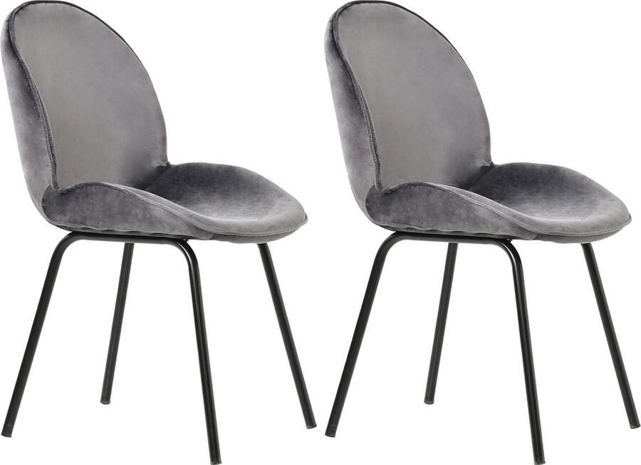 Merax Luxe Eetkamerstoelen Set van 2 Fluwelen Stoelen Eetkamerstoel met Metalen Frame Grijs met Zwart