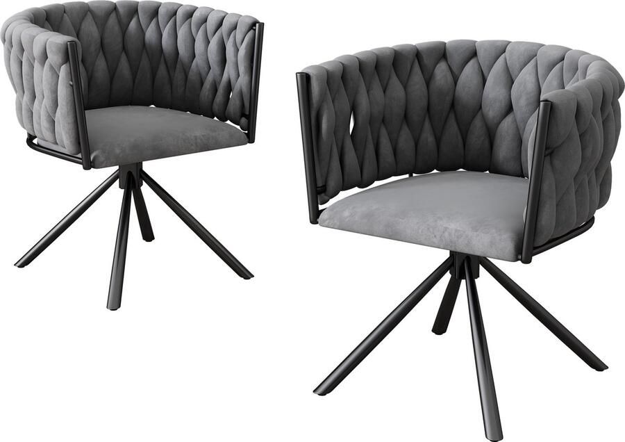 Merax Luxe Eetkamerstoelen Set van 2 Grijze Fluwelen Stoelen met 360° Draaifunctie en Metalen Poten - Foto 2